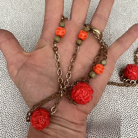 Vintage Orange bead with Gold Chain 24 “ long Necklace - Picture 4 of 7